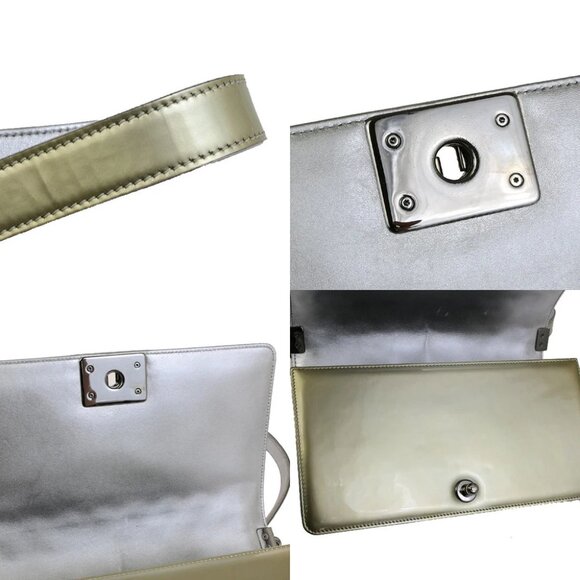 CHANEL CC Boy Bicolor Chain Shoulder Bag Patent Leather GD Silver SHW 385RK882 - Picture 2 of 16